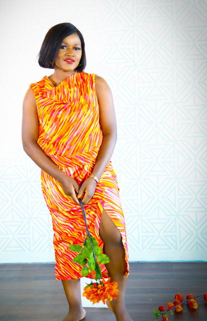 Wonder Adire silk and chiffon set for women (orange)
