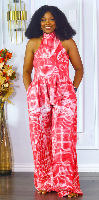 Adeore adire sleeveless women jumpsuit (Pink and white)