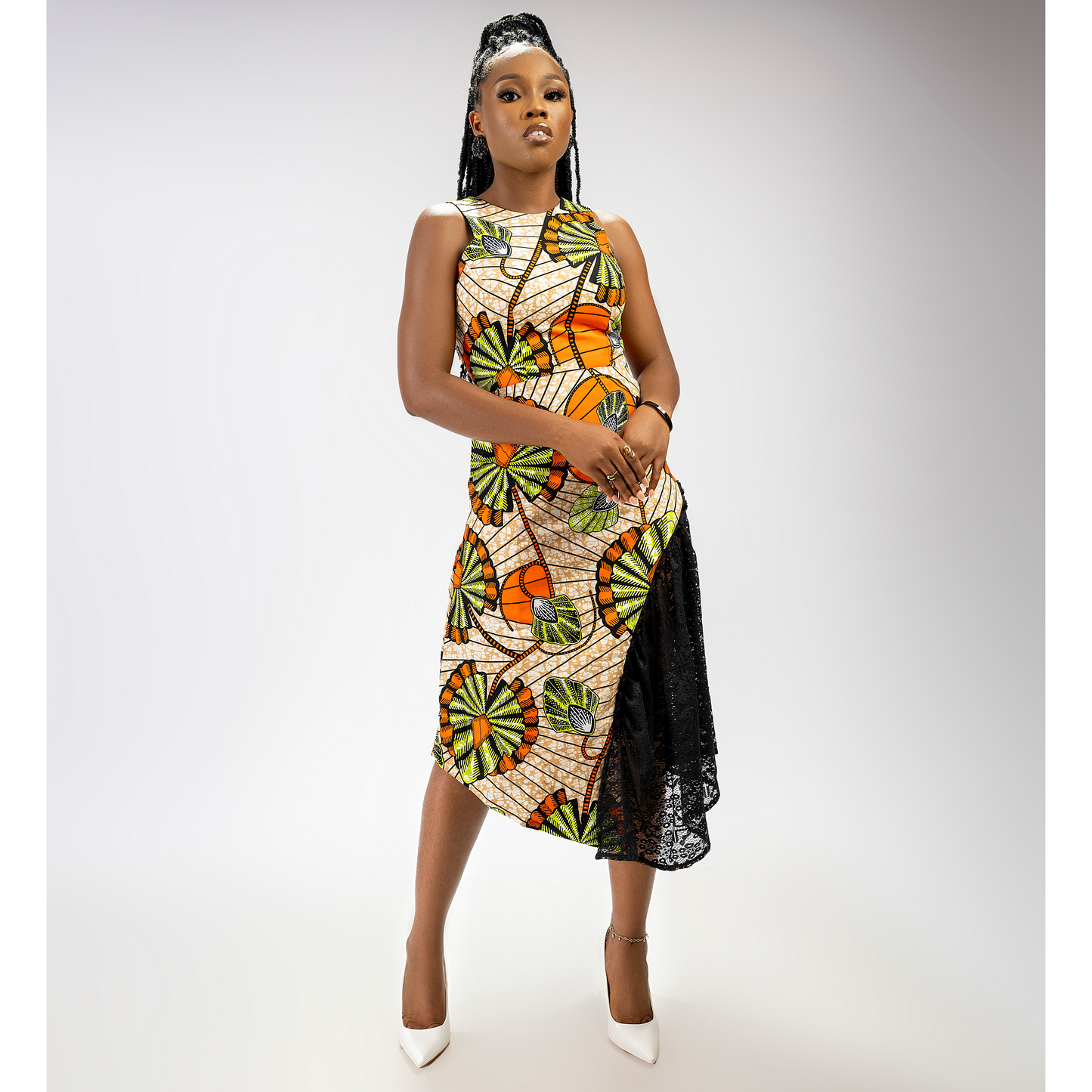 Obianuju African print cut out flared dress for women