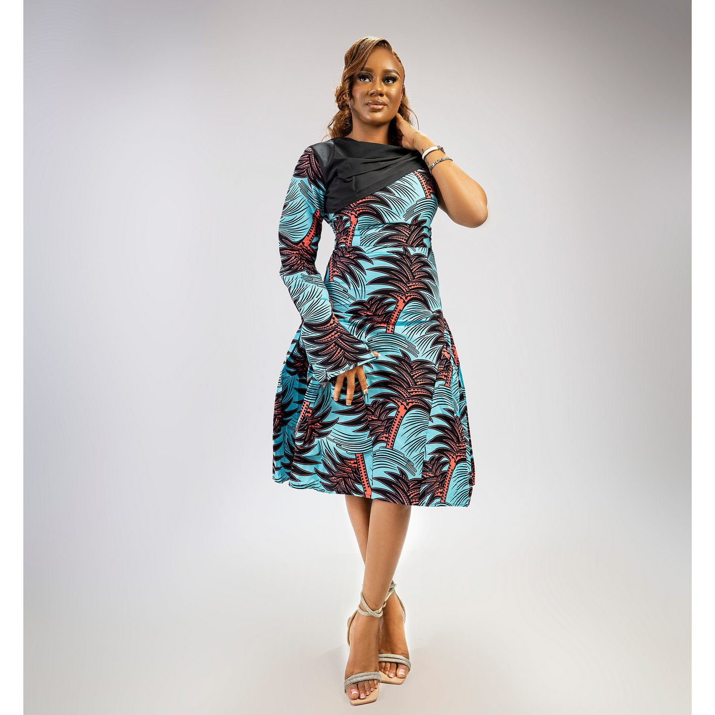 Simbiat African print one sleeve side pleated dress for women