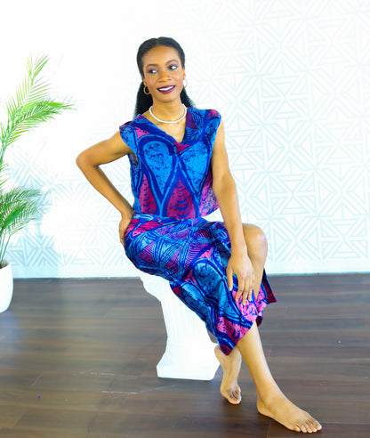 Wonder Adire silk and chiffon set for women (Blue)