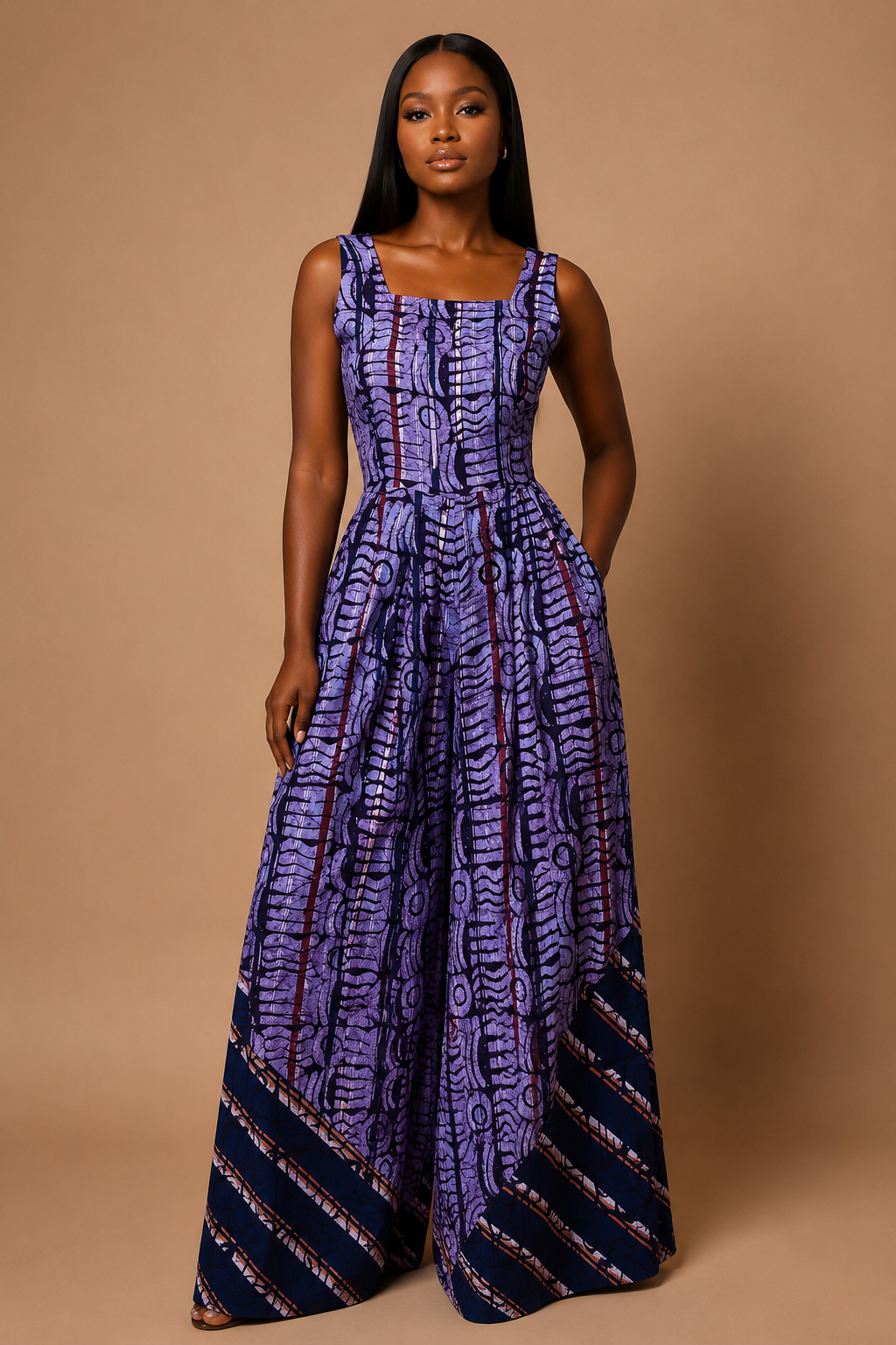 Gbemi African print maxi burgundy jumpsuit