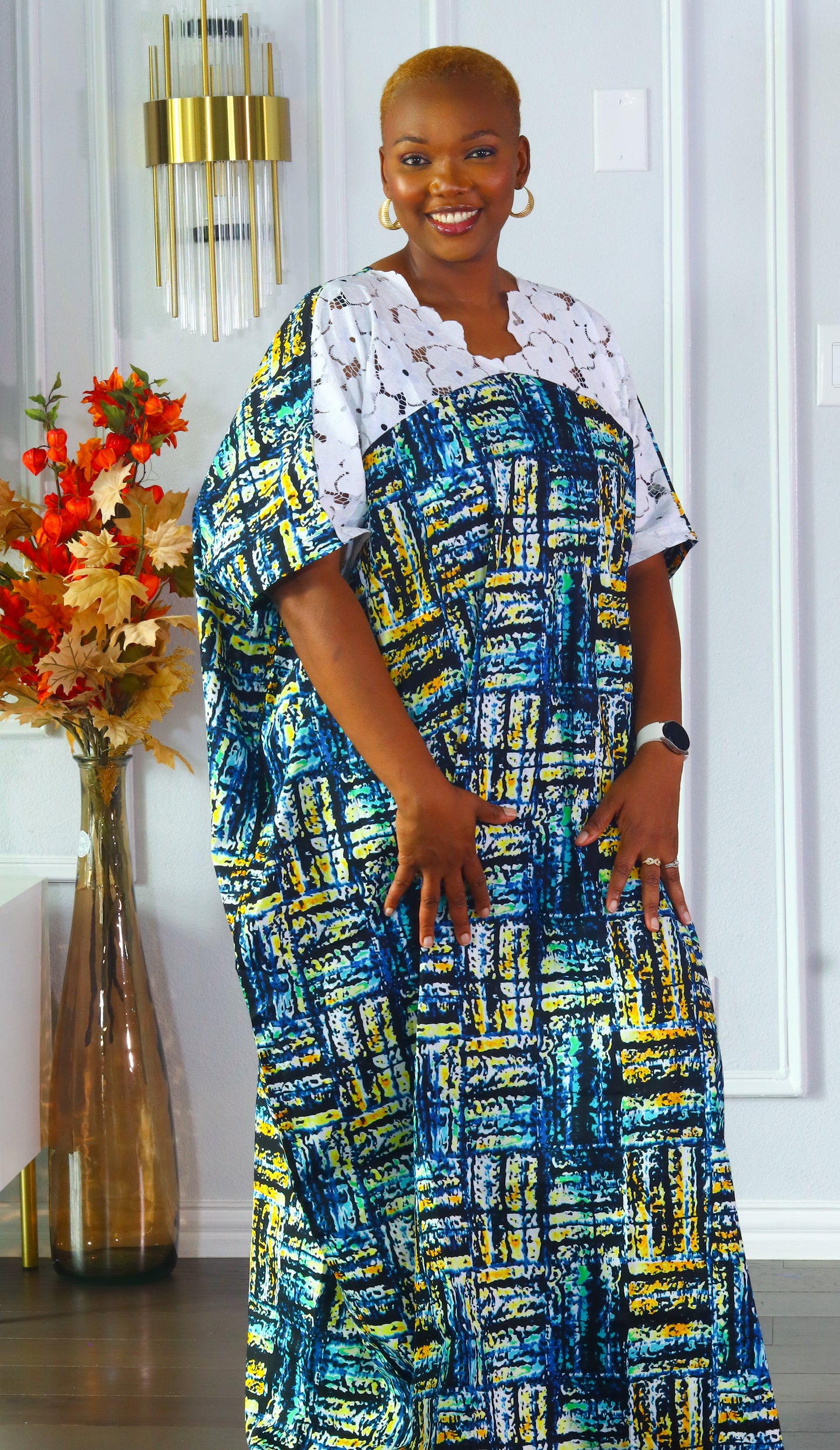 Arewa lace and ankara maxi bubu dress Green)
