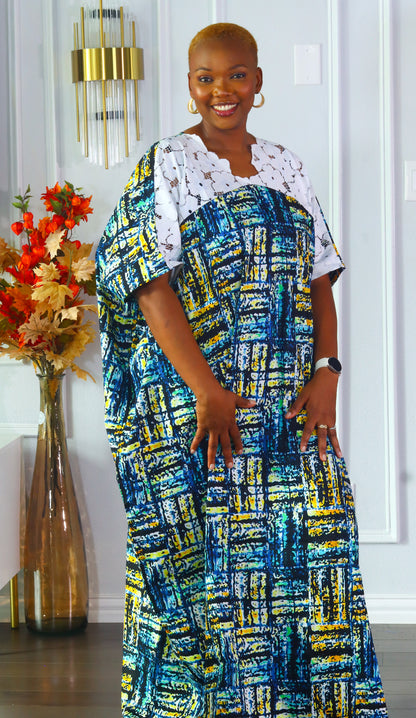 Arewa lace and ankara maxi bubu dress Green)