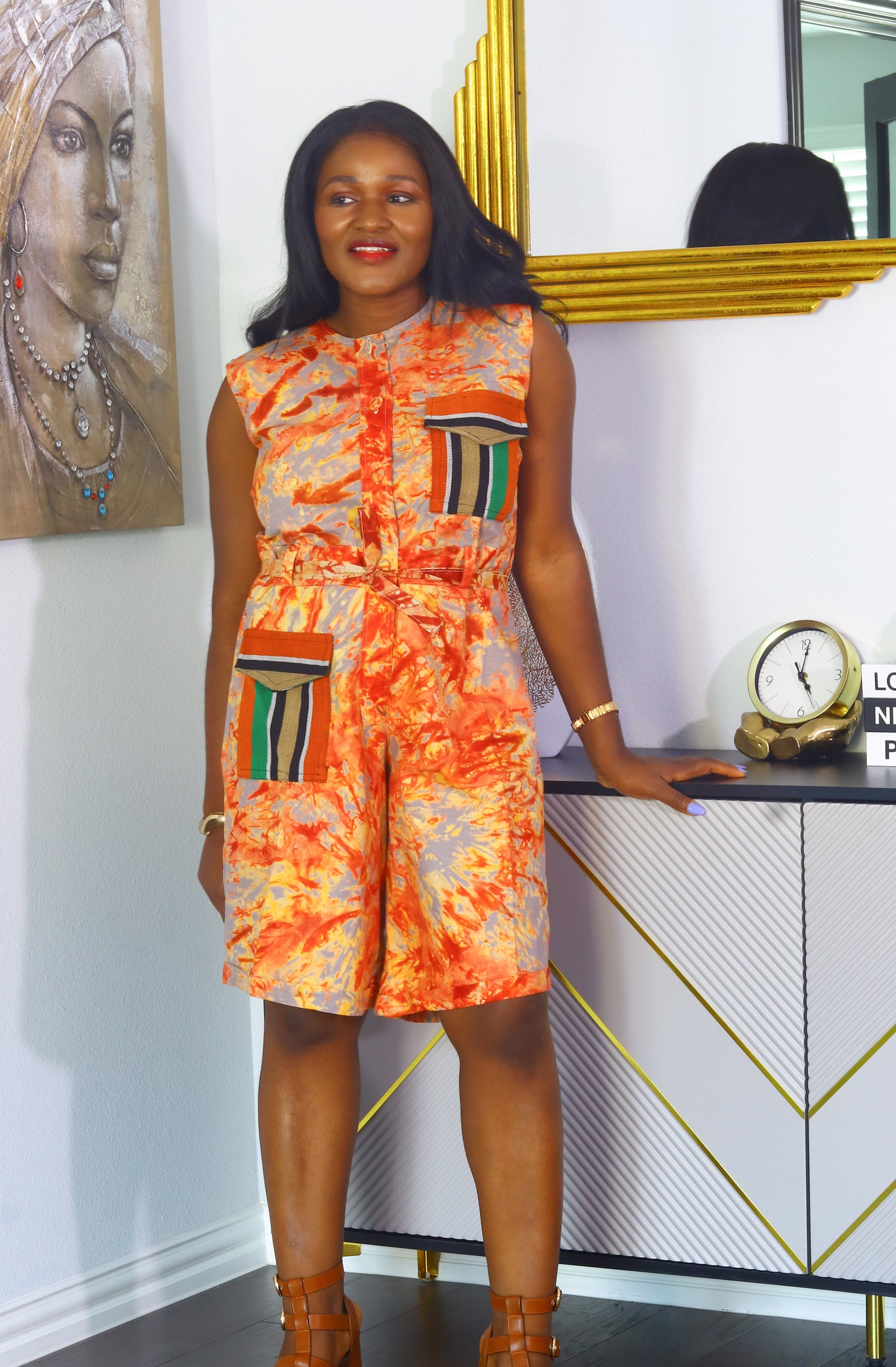 Kachi Adire and Aso-oke sleeveless Romper for women