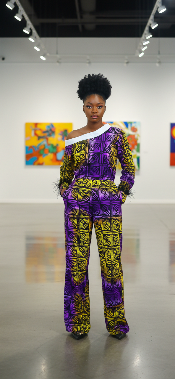 Derin African print  stylish women collared Jumpsuit