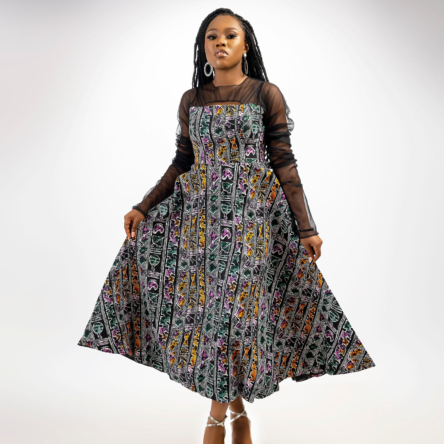 Adanna African print flared cut out dress for women