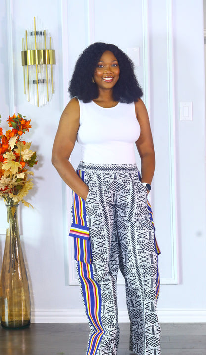 Faderera African print and aso oke baggy maxi pants (Blue)