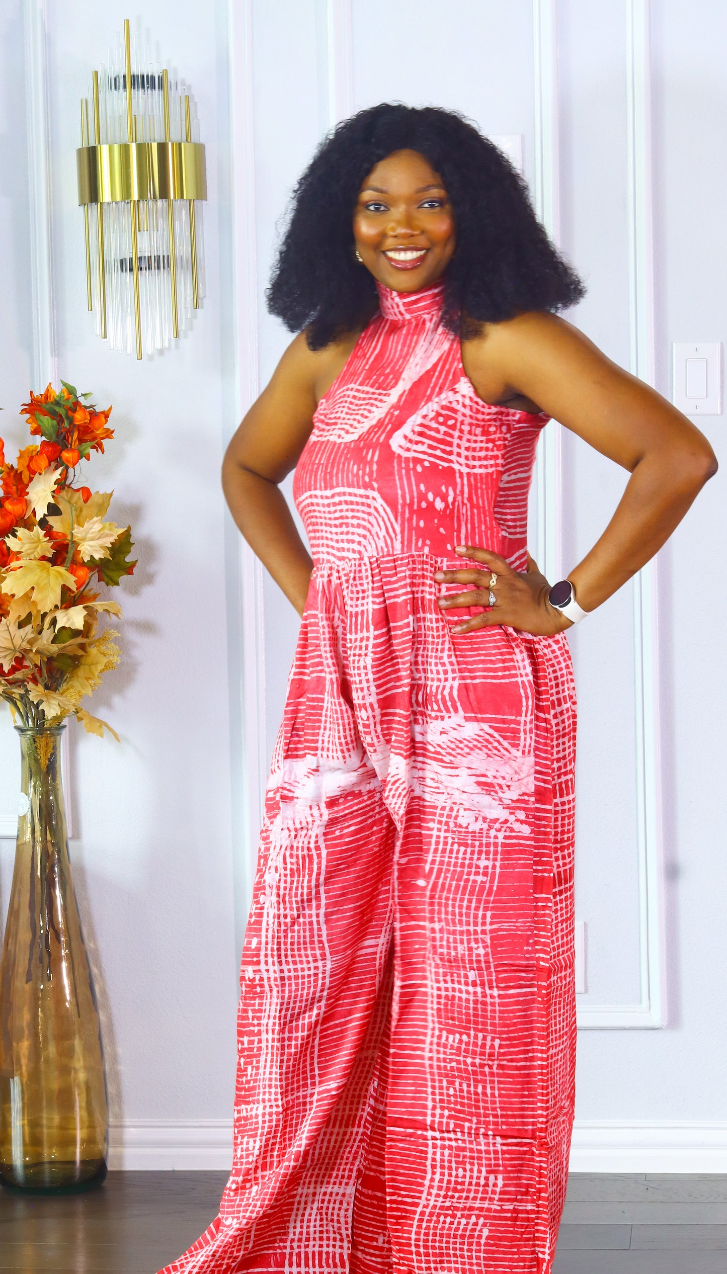 Adeore adire sleeveless women jumpsuit (Pink and white)