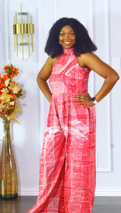 Adeore adire sleeveless women jumpsuit (Pink and white)