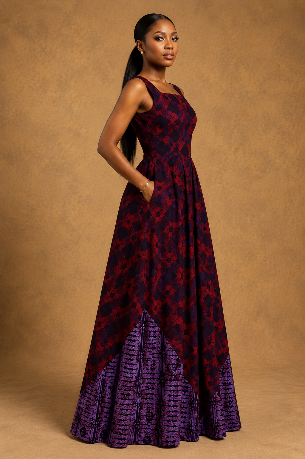 Gbemi African print maxi burgundy jumpsuit
