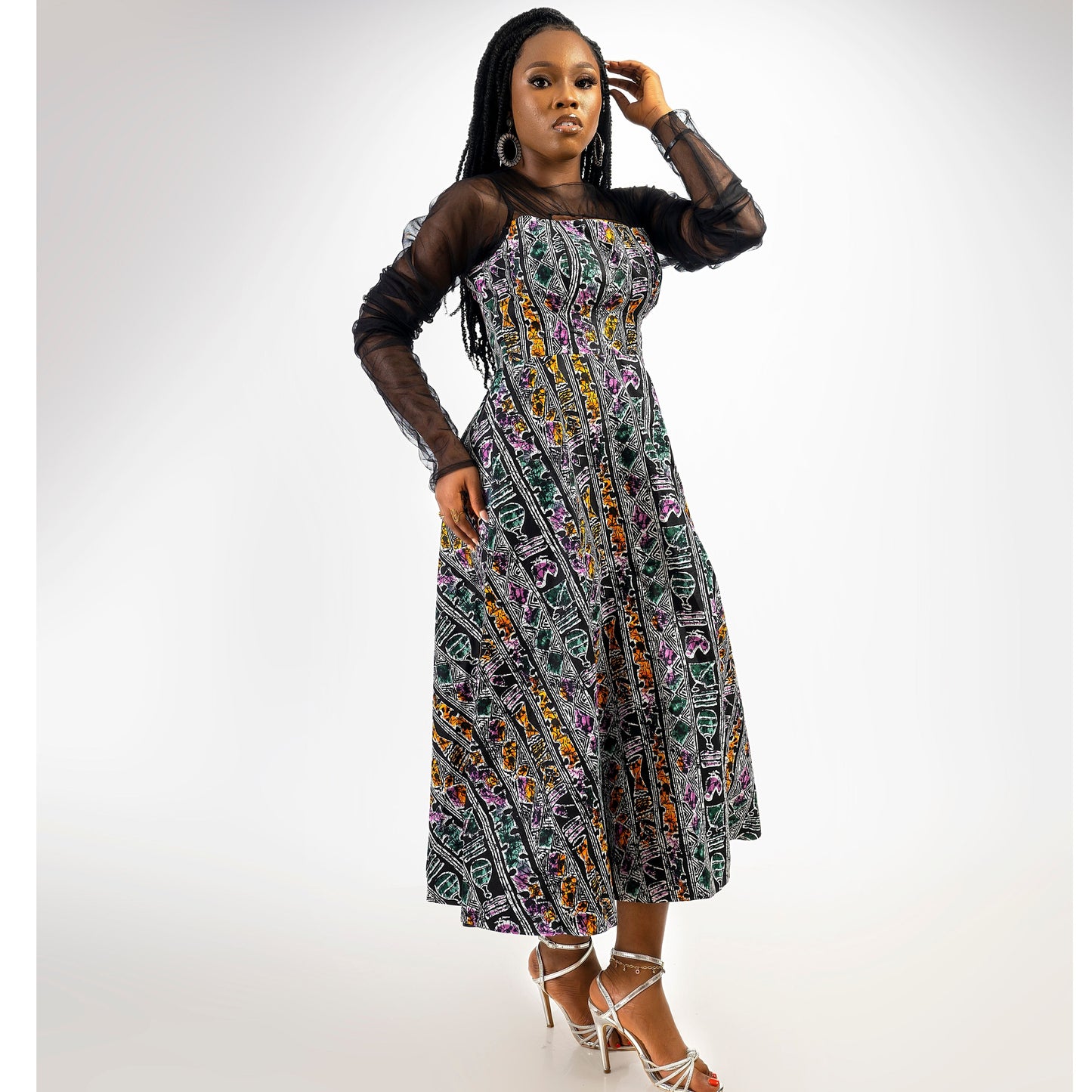 Adanna African print flared cut out dress for women