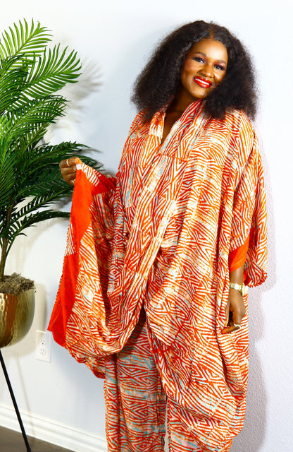 Aderonke Wrap blouse and pant adire set (Brown)