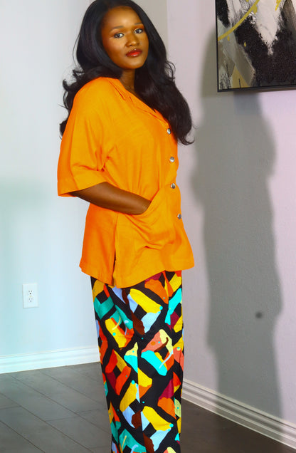 Ayo linen and ankara two piece set for women
