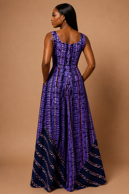 Gbemi African print maxi burgundy jumpsuit