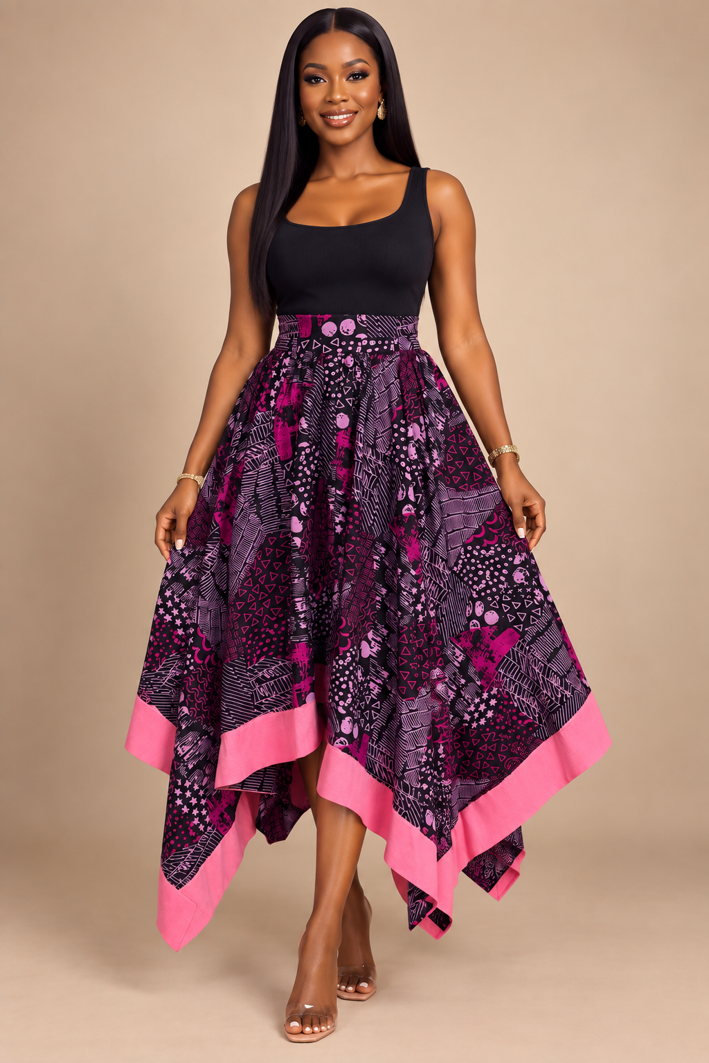 Maya Geometric Batik Handkerchief Midi Skirt