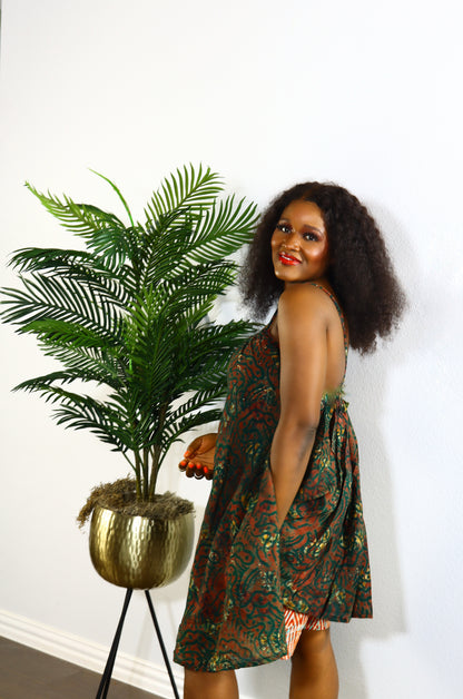 Farida sleeveless adire crepe two piece set (Green)
