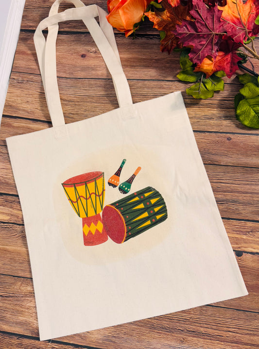 Canvas Drums image Afrocentric design tote bag