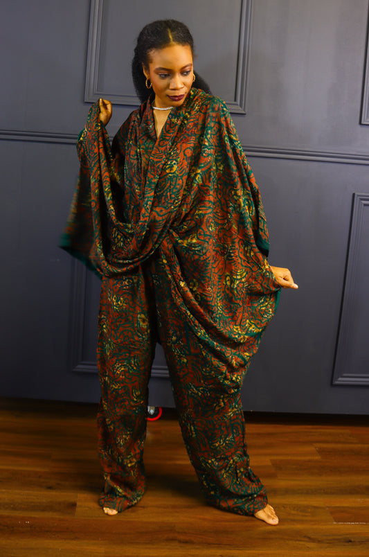 Aderonke Wrap blouse and pant adire set (Green)