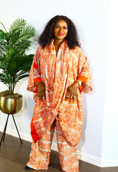 Aderonke Wrap blouse and pant adire set (Brown)
