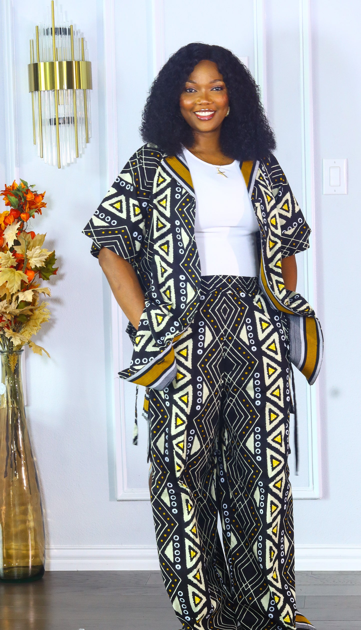 Adedayo aso oke and ankara kimono shirt & baggy cargo pants