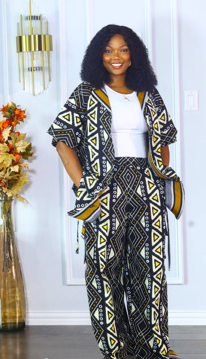 Adedayo aso oke and ankara kimono shirt & baggy cargo pants