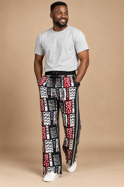 Olufemi Handmade white and black Ankara Cotton Pants | African Print Men's Trousers (Drawstring)