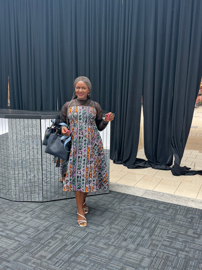 Adanna African print flared cut out dress for women