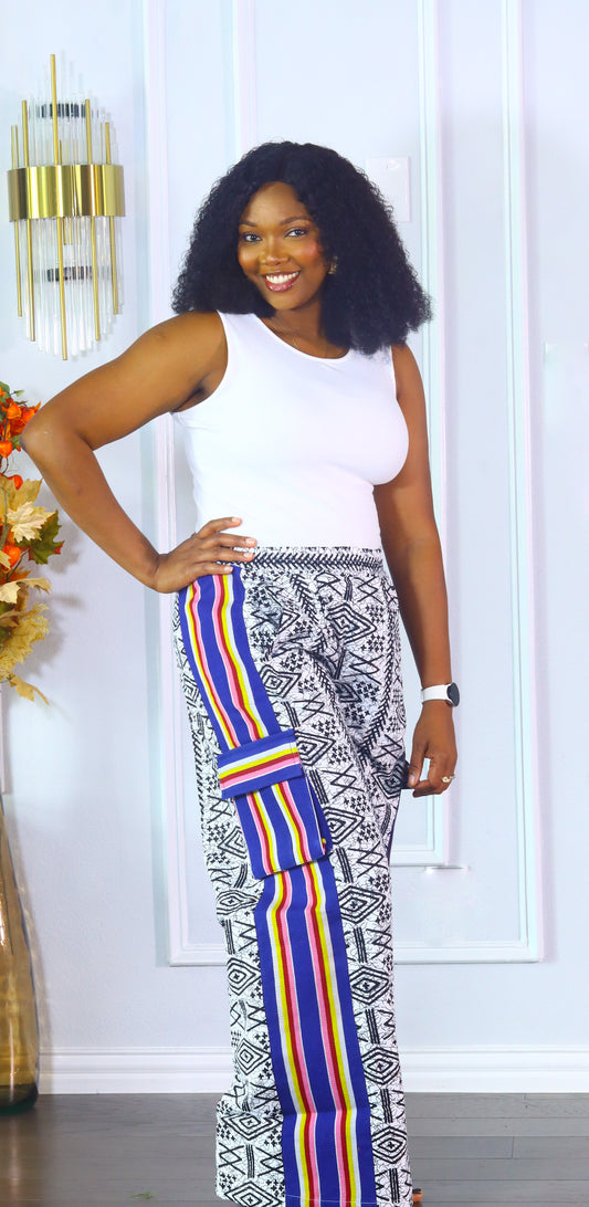 Faderera African print and aso oke baggy maxi pants (Blue)