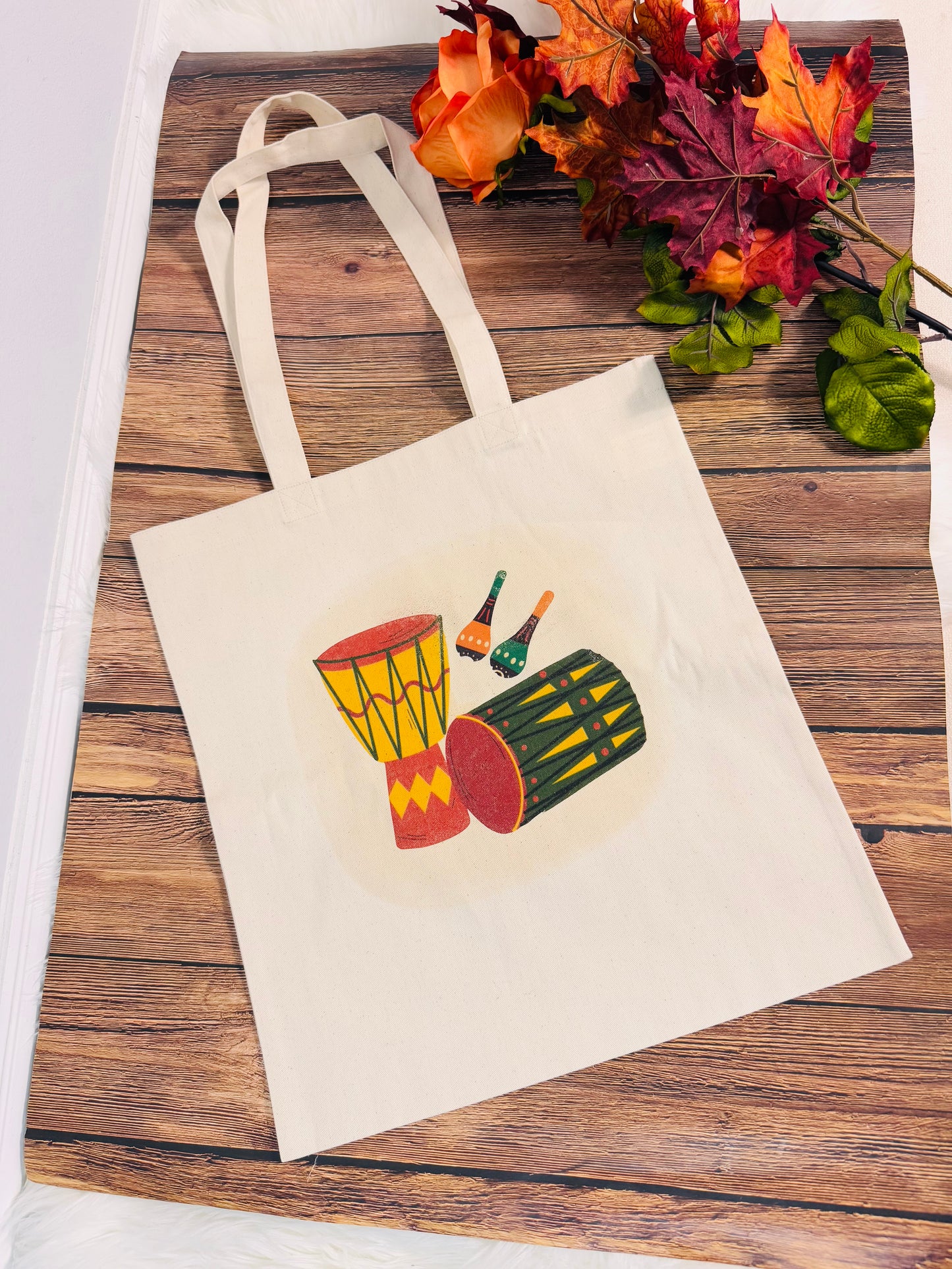 Canvas Drums image Afrocentric design tote bag