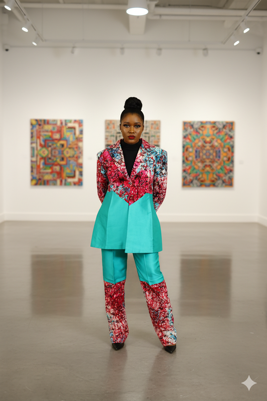 Obehi Ankara women’s blazer set (green)