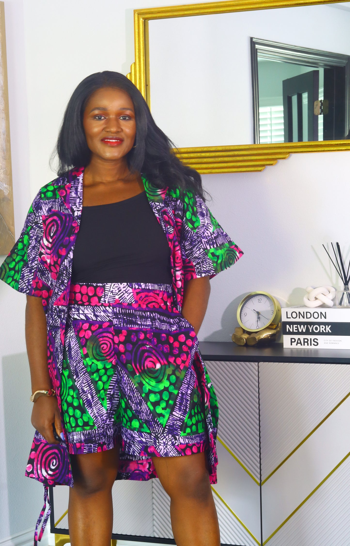 Margaret ankara african print kimono shirt & shorts