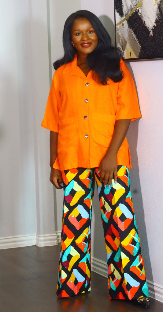 Ayo linen and ankara two piece set for women