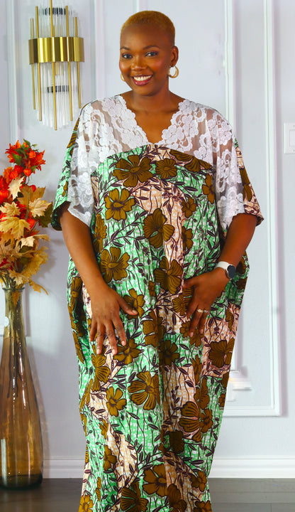 Arewa lace and ankara maxi bubu dress