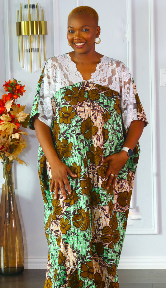 Arewa lace and ankara maxi bubu dress