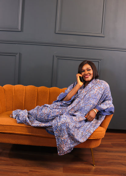 Aderonke Wrap blouse and pant adire set (Blue)