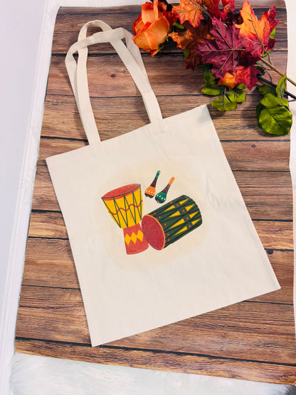 Canvas Drums image Afrocentric design tote bag