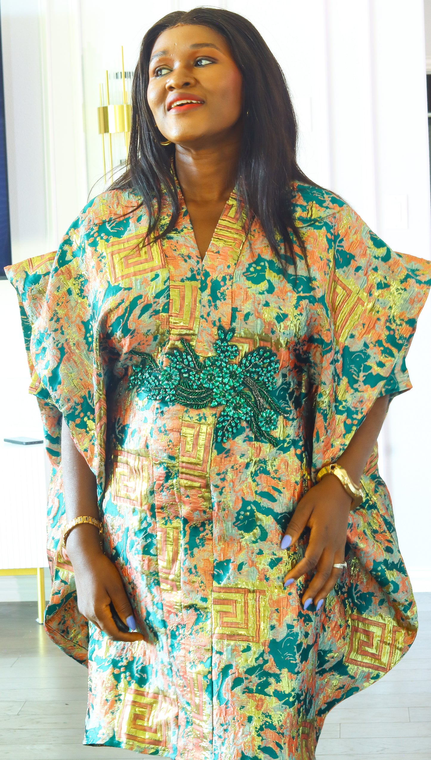 Omotola Short brocade bubu dress
