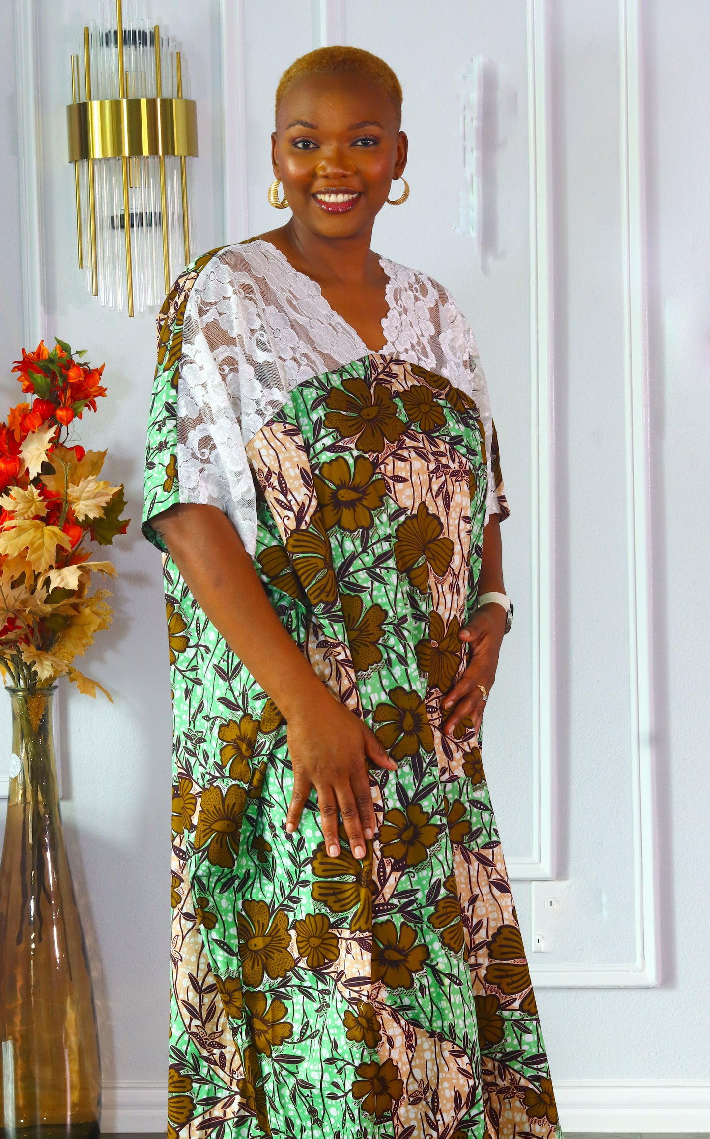 Arewa lace and ankara maxi bubu dress