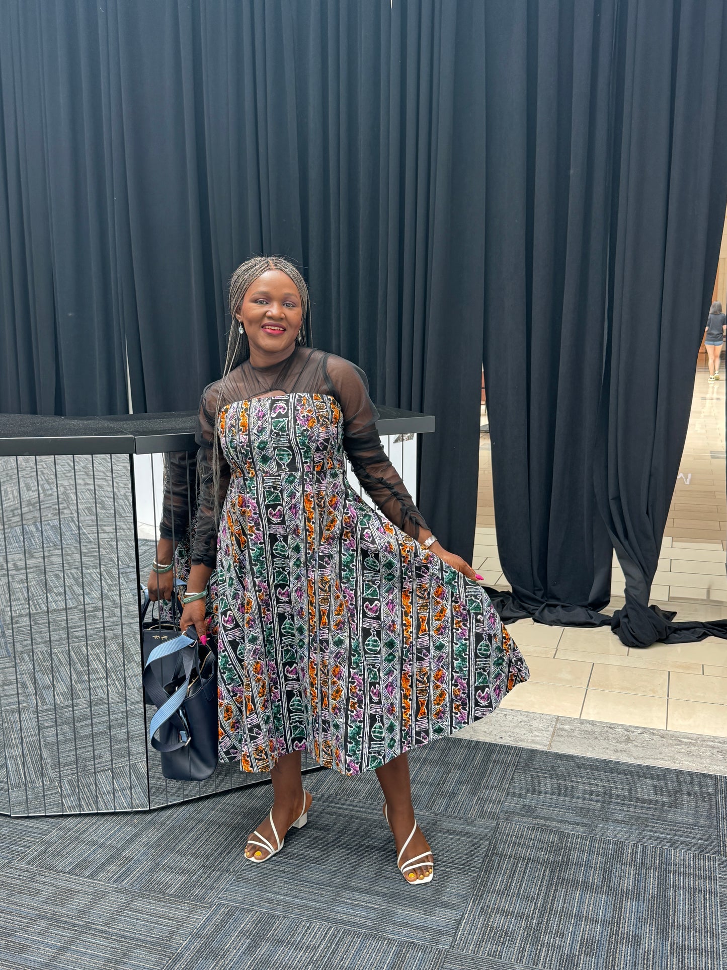 Adanna African print flared cut out dress for women