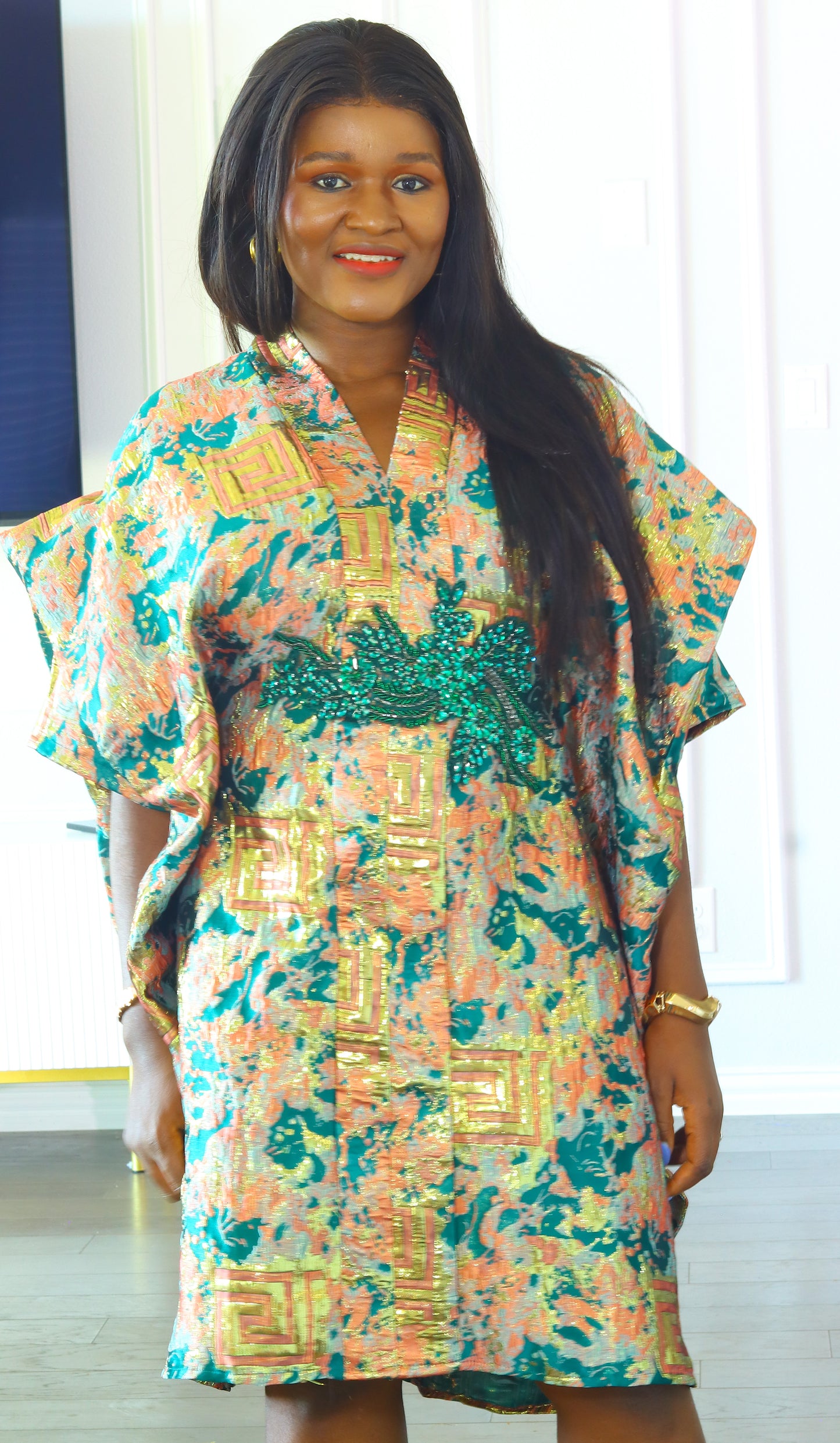 Omotola Short brocade bubu dress