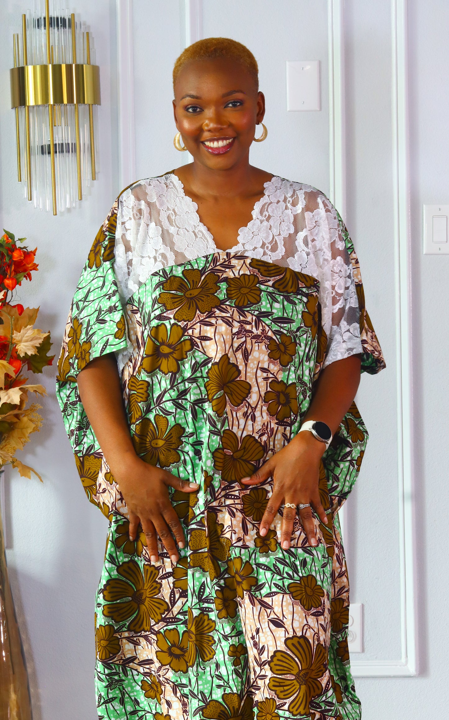 Arewa lace and ankara maxi bubu dress
