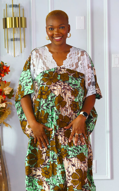 Arewa lace and ankara maxi bubu dress