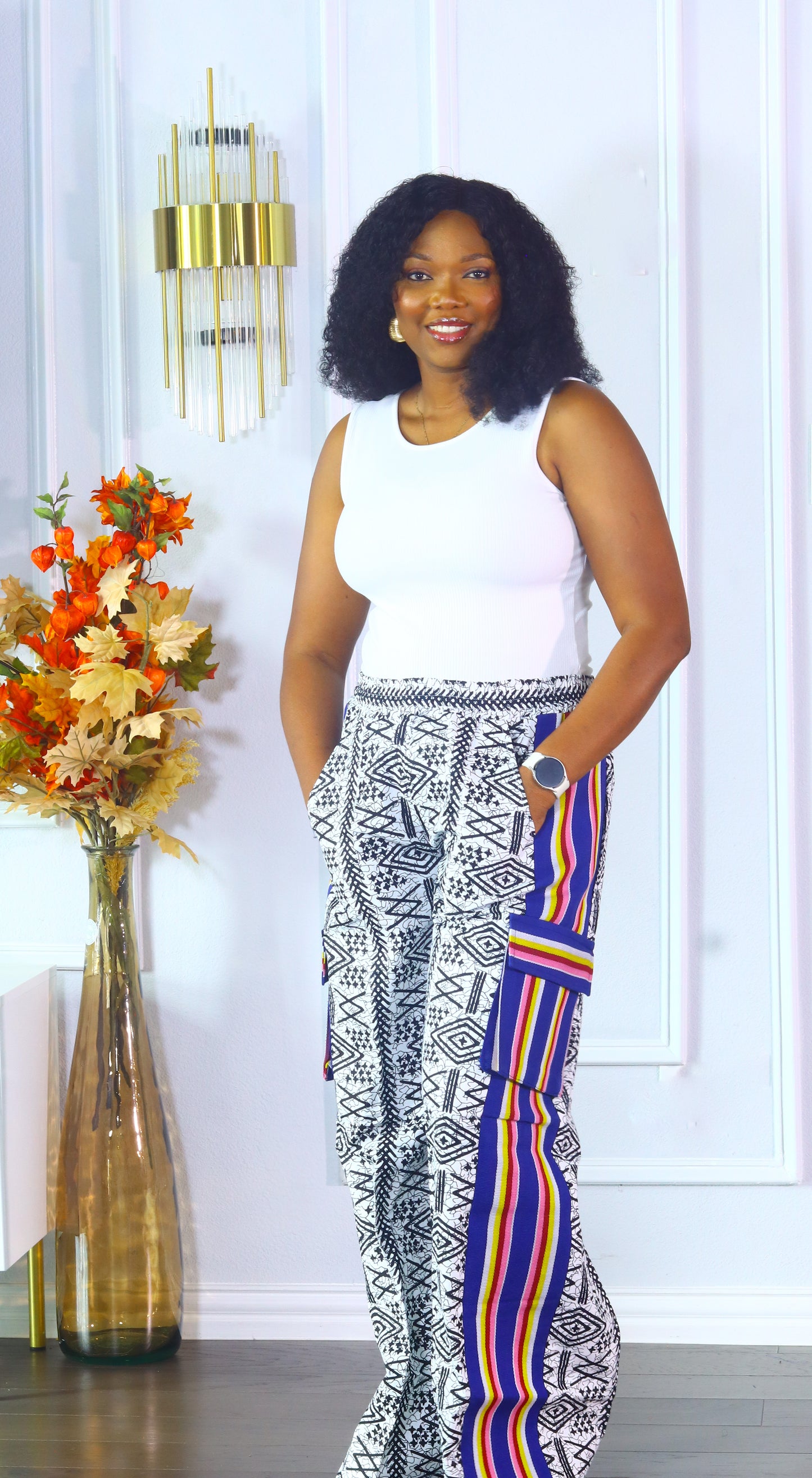 Faderera African print and aso oke baggy maxi pants (Blue)