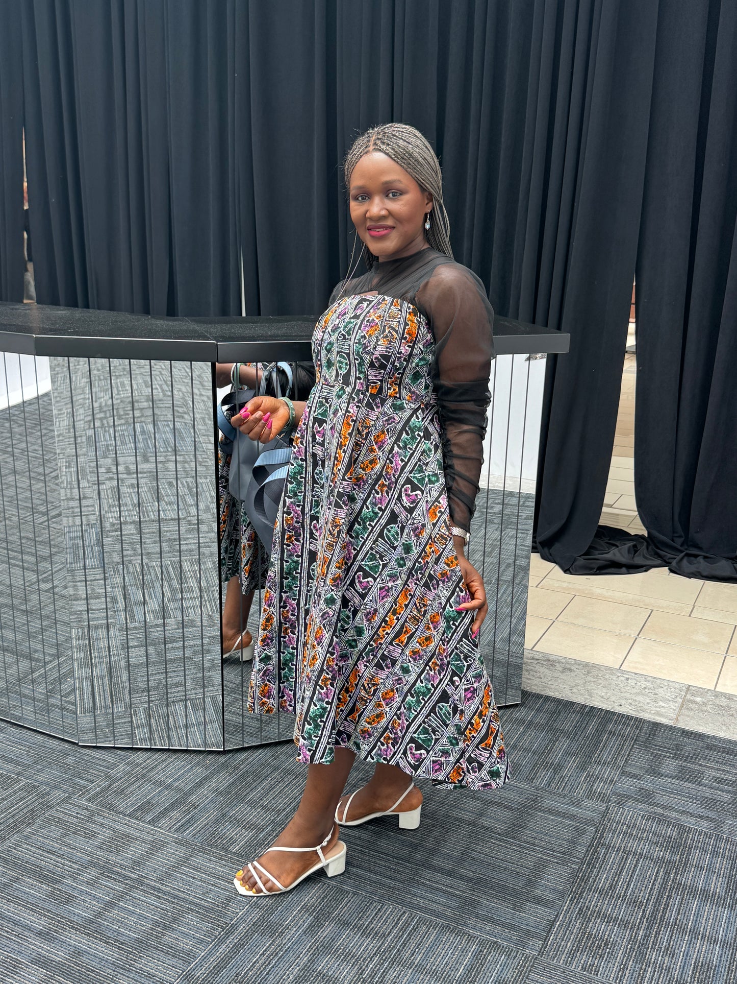 Adanna African print flared cut out dress for women