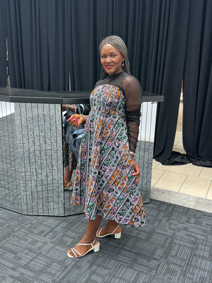 Adanna African print flared cut out dress for women