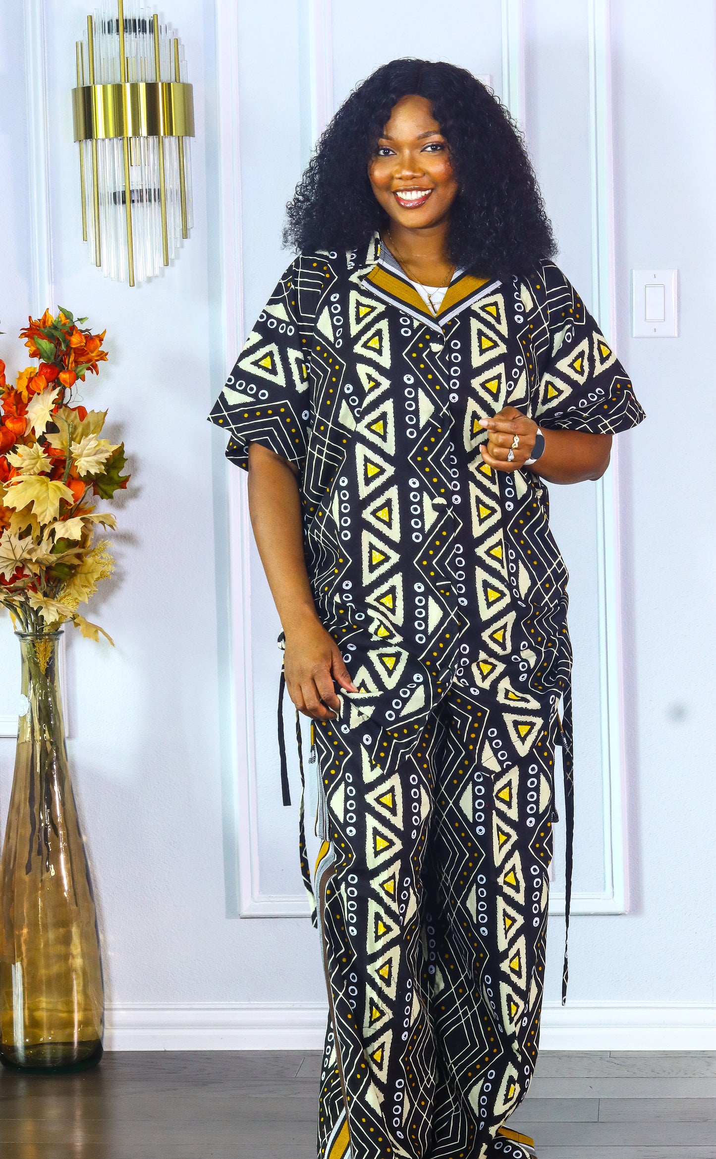 Adedayo aso oke and ankara kimono shirt & baggy cargo pants