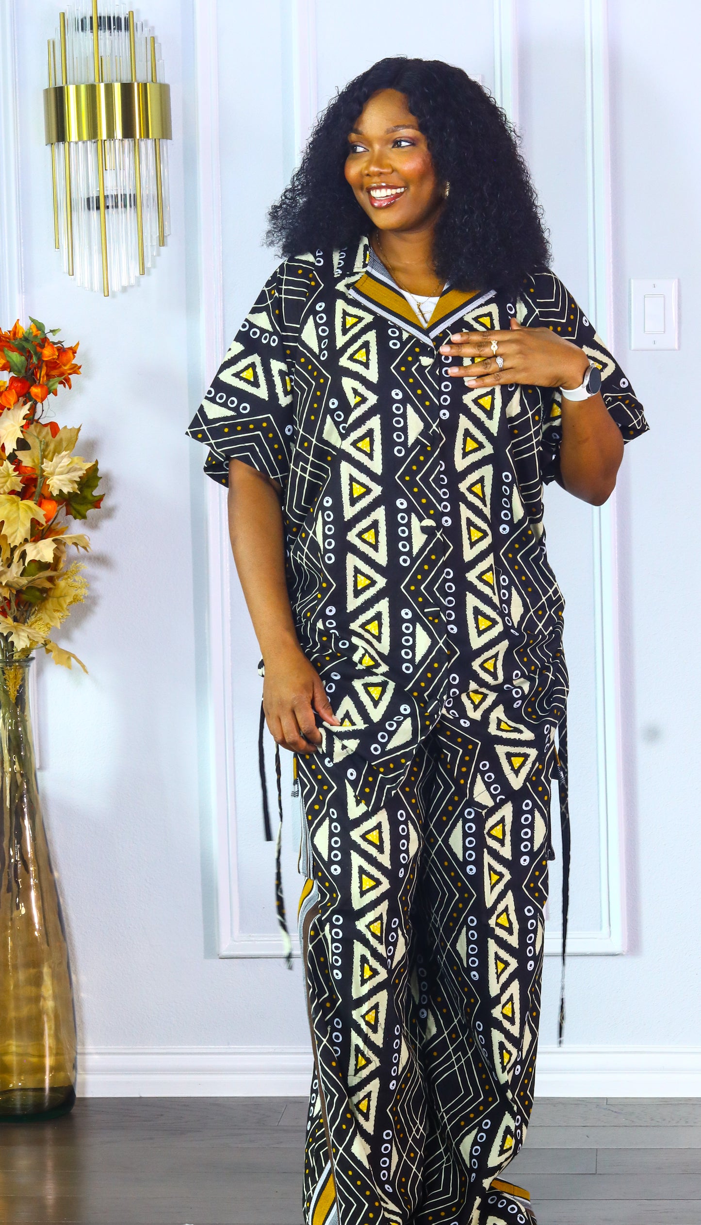 Adedayo aso oke and ankara kimono shirt & baggy cargo pants