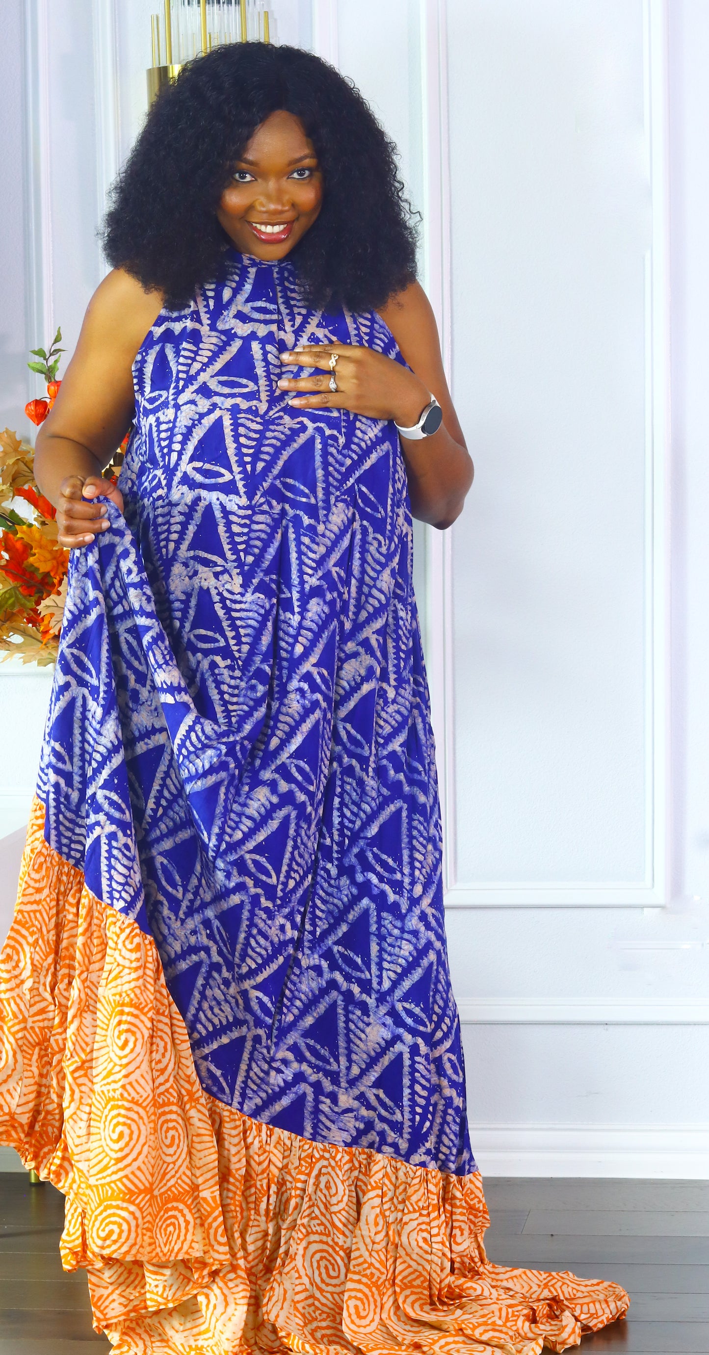 Fade adire sleeveless women’s maxi dress