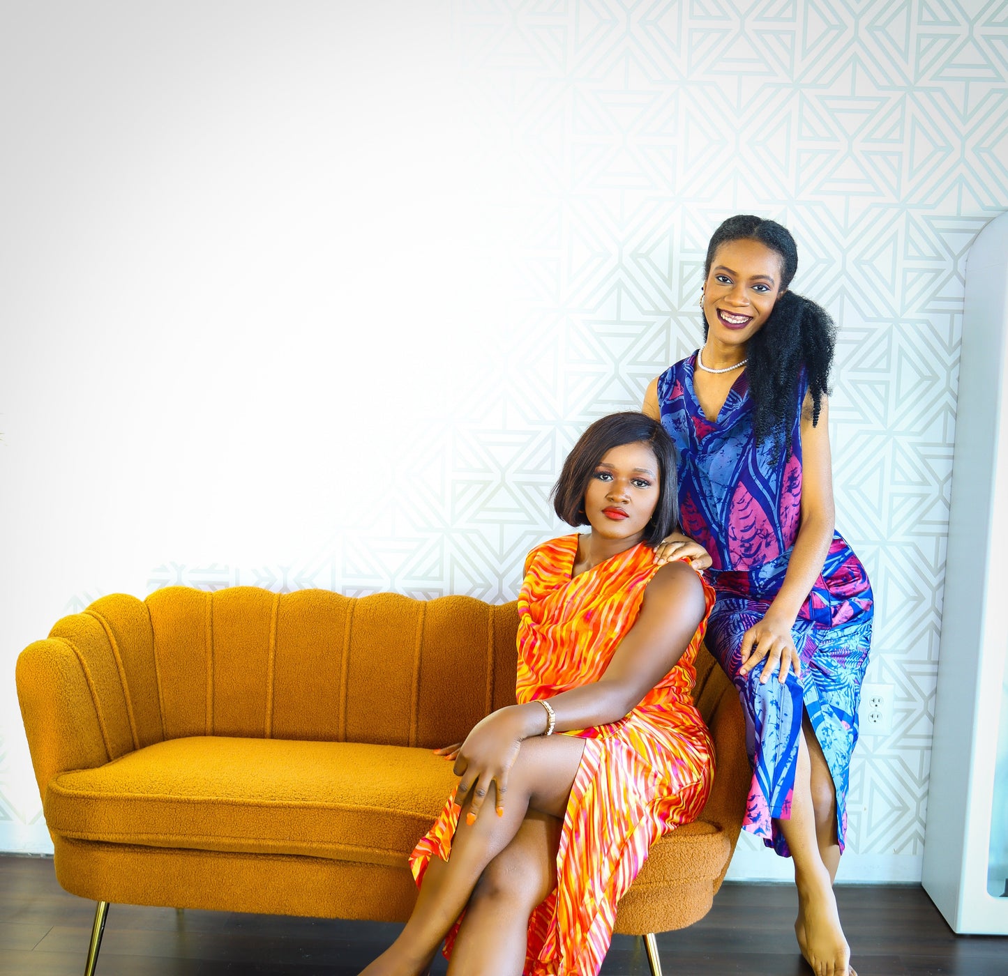 Wonder Adire silk and chiffon set for women (orange)